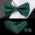 Dark Green Textured Silk Bow Tie - With Matching Cufflinks & Pocket Square
