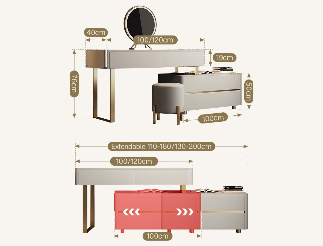 Davidson Dressing Table With LED Mirror, Extendable, Corner Dressing Table