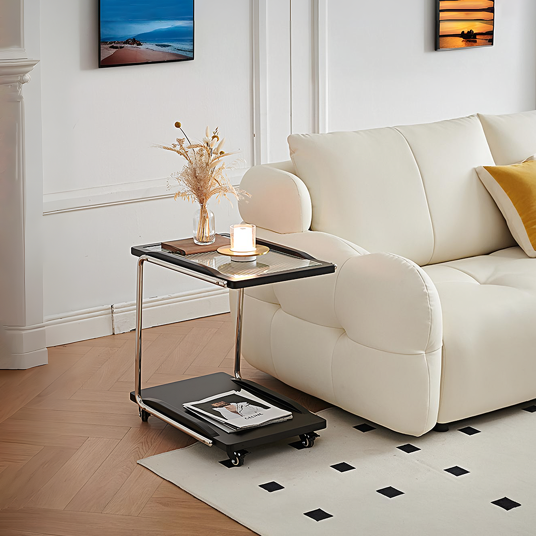 Demetrius Side Table With Trolleys, Black