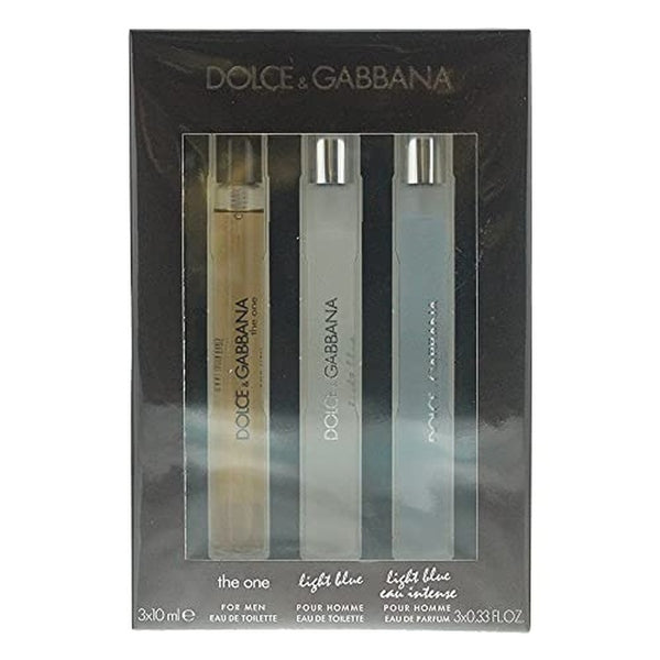 Dolce & Gabbana For Men Miniature Gift Set - 3 Pieces (1 x 10ml The One EDT
1 x 10ml Light Blue Pour Homme EDT 
1 x 10ml Light Blue Eau Intense Pour Homme EDP)