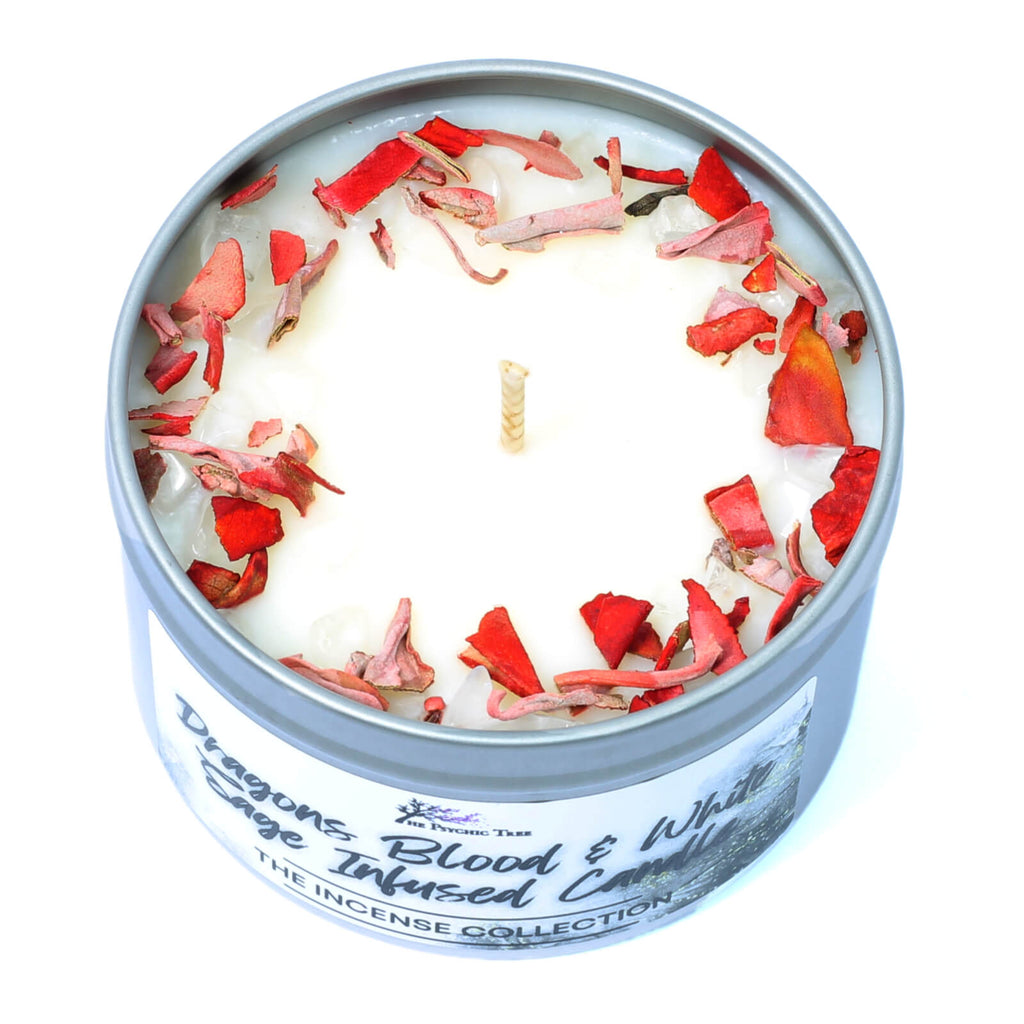 Dragons Blood & White Sage Crystal Infused Scented Candle - The Incense Collection
