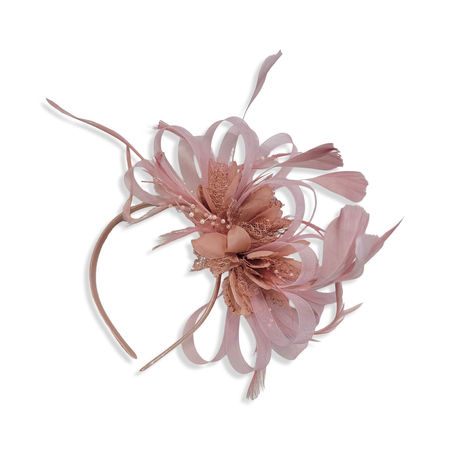 Dusky Pink and Dusky Pink Hoopmix Fascinator on Headband
