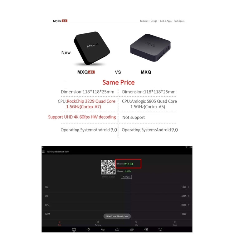 MXQ 4K Full HD Media Player, RK3229 Quad-Core, Android 9.0 TV Box with Remote, 1GB RAM, 8GB ROM, HDMI, WiFi, Miracast, DLNA (UK Plug)