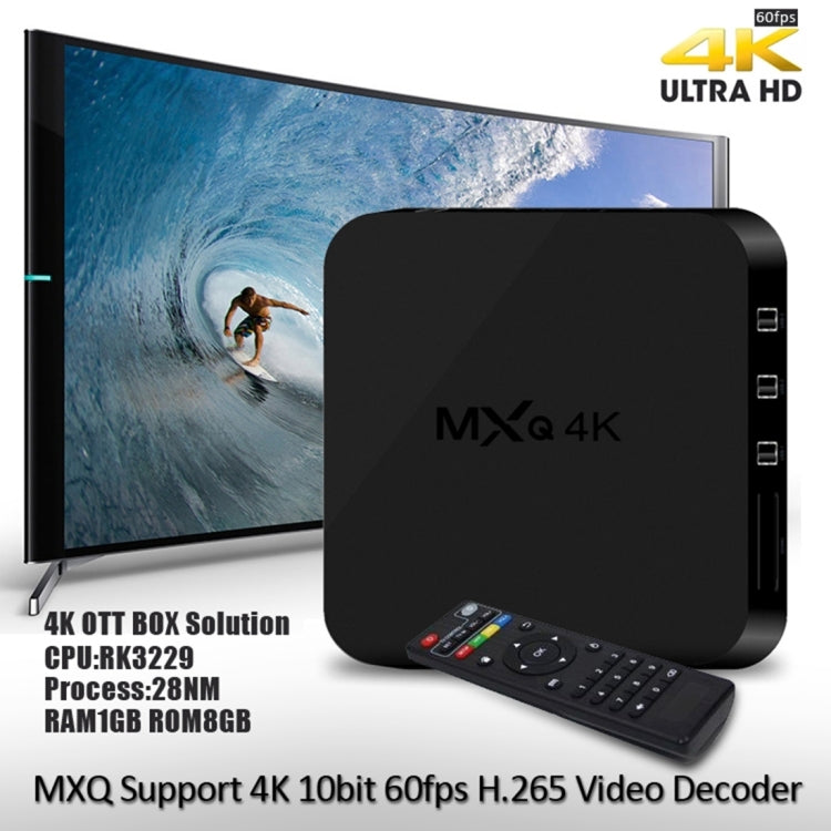 MXQ 4K Full HD Media Player, RK3229 Quad-Core, Android 9.0 TV Box with Remote, 1GB RAM, 8GB ROM, HDMI, WiFi, Miracast, DLNA (UK Plug)