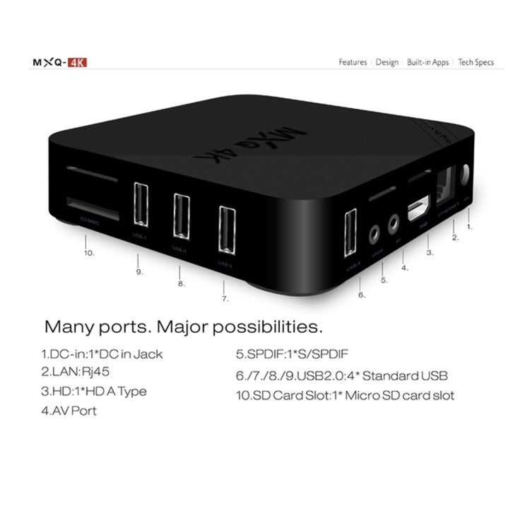 MXQ 4K Full HD Media Player, RK3229 Quad-Core, Android 9.0 TV Box with Remote, 1GB RAM, 8GB ROM, HDMI, WiFi, Miracast, DLNA (UK Plug)