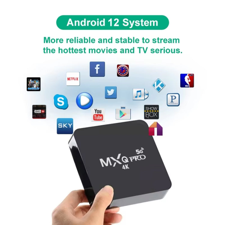 MXQ 4K HD Media Player, RK3229 Quad Core, Android 9.0, 1GB RAM, 8GB ROM, HDMI, WiFi, EU Plug