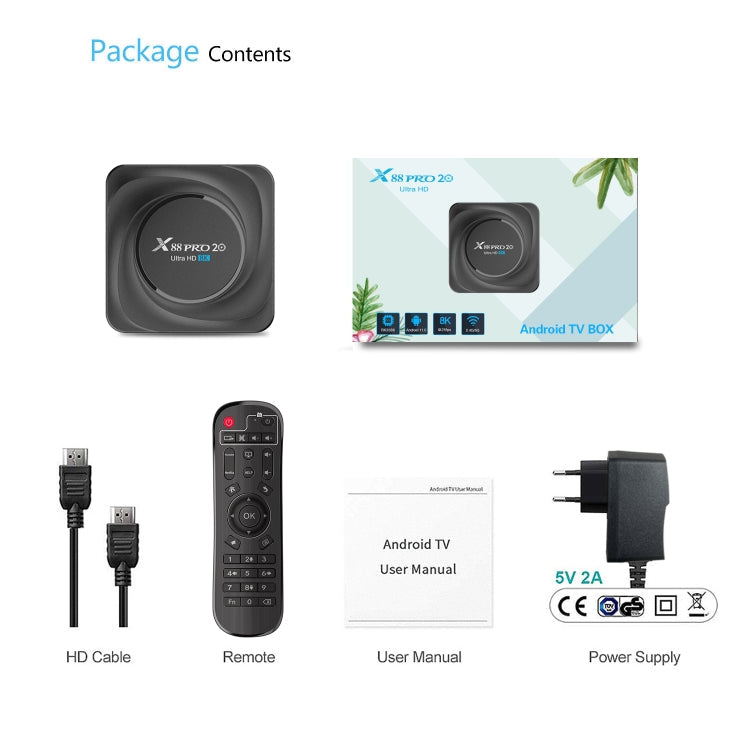 X88 Pro 20 4K Smart TV Box: Android 11.0, RK3566 Quad-Core, 4GB RAM, 32GB ROM, Dual-Band WiFi, Bluetooth, Ethernet, EU Plug