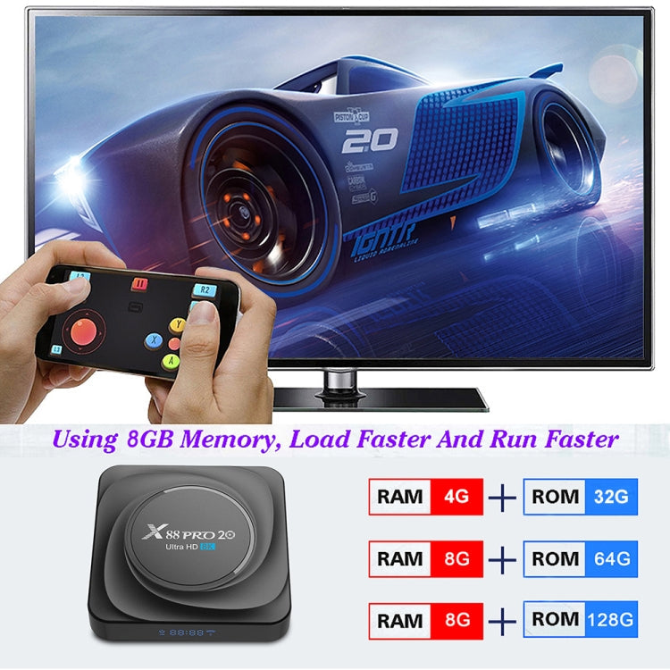 X88 Pro 20 4K Smart TV Box: Android 11.0, RK3566 Quad-Core, 4GB RAM, 32GB ROM, Dual-Band WiFi, Bluetooth, Ethernet, EU Plug