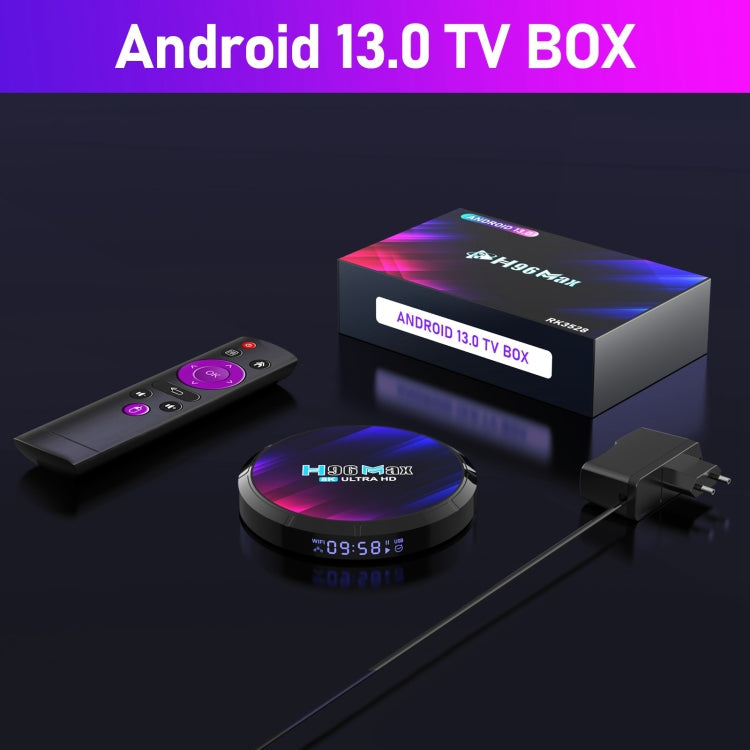 H96 Max 8K RK3528 4GB+64GB UK Plug Ultra HD Smart TV Box Android 13.0 Media Player with Remote Control, Quad-Core,