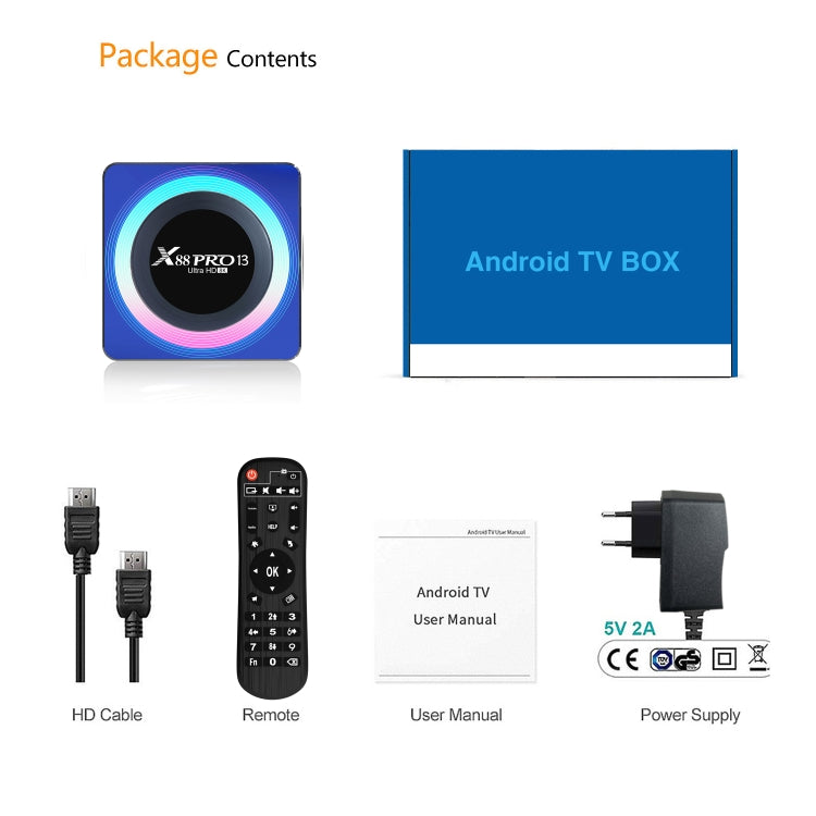 Acrylic X88 Pro 13 8K Ultra HD Android 13.0 Smart TV Box with Remote Control, RK3528 Quad-Core, 4G+64GB (EU Plug)