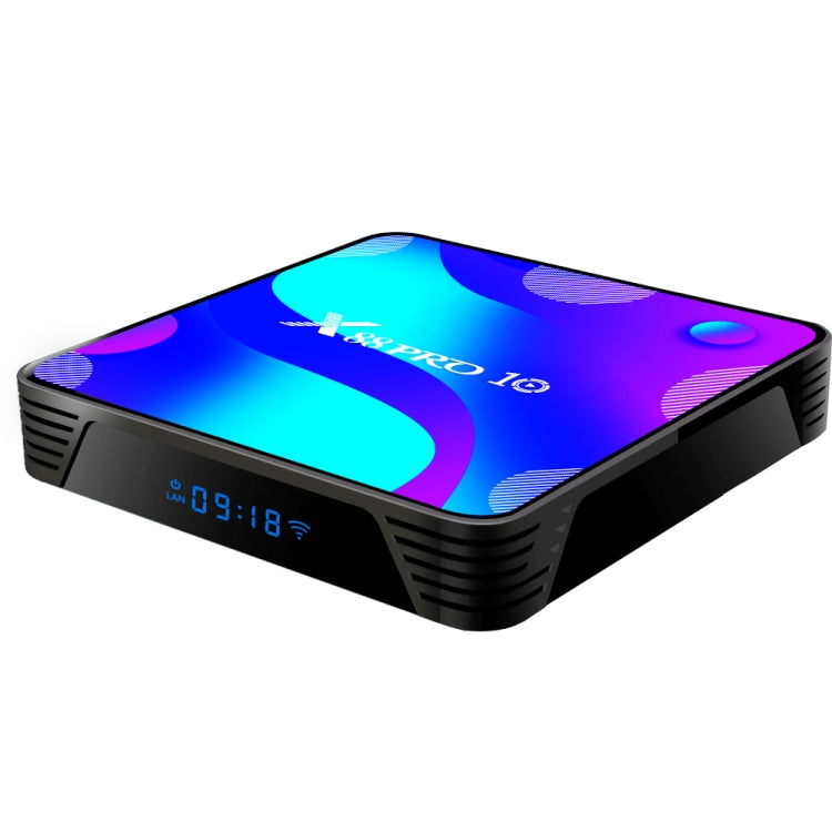 X88 Pro 10 4K Ultra HD Android TV Box with Remote Controller, Android 10.0, RK3318 Quad-Core 64bit Cortex-A53, 4GB+32GB, Support Bluetooth / Dual-Band WiFi / TF Card / USB / AV / Ethernet(UK Plug)