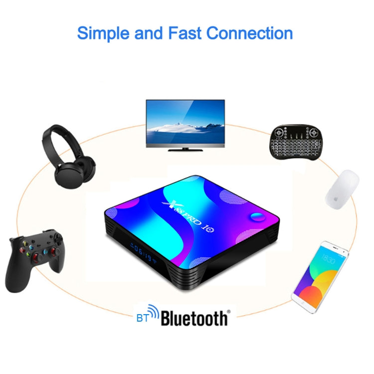X88 Pro 10 4K Ultra HD Android TV Box with Remote Controller, Android 10.0, RK3318 Quad-Core 64bit Cortex-A53, 4GB+32GB, Support Bluetooth / Dual-Band WiFi / TF Card / USB / AV / Ethernet(UK Plug)