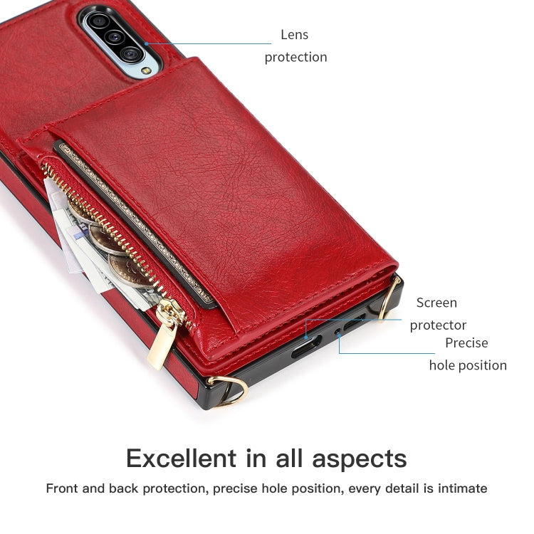 Square Zipper Wallet Bag TPU+PU Back Cover Case with Holder & Card Slots & Wallet & Cross-body Strap, For Samsung Galaxy A90 5G, For Samsung Galaxy Note9, For Samsung Galaxy Note10, For Samsung Galaxy Note10 Pro, For Samsung Galaxy S9                  ...