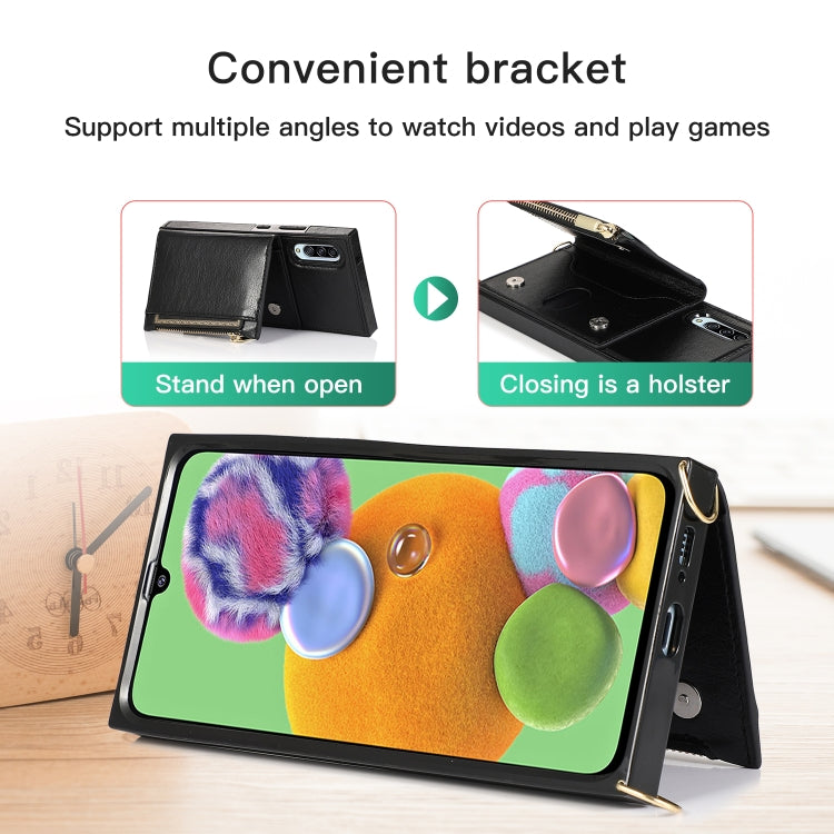 Square Zipper Wallet Bag TPU+PU Back Cover Case with Holder & Card Slots & Wallet & Cross-body Strap, For Samsung Galaxy A90 5G, For Samsung Galaxy Note9, For Samsung Galaxy Note10, For Samsung Galaxy Note10 Pro, For Samsung Galaxy S9                  ...
