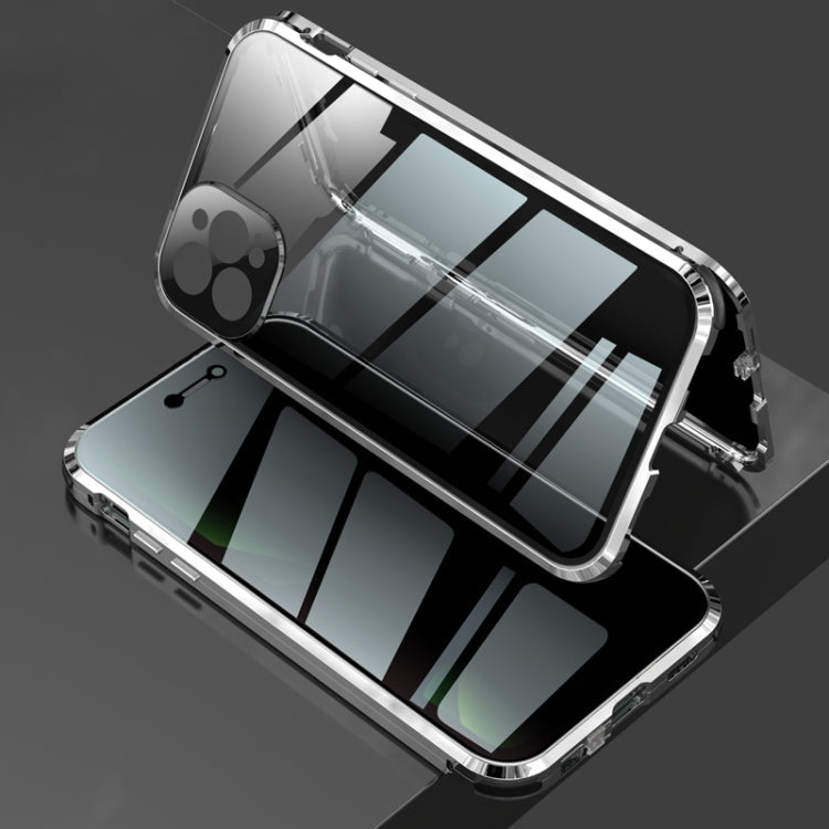 Four-corner Shockproof Anti-peeping Magnetic Metal Frame Double-sided Tempered Glass Case, For iPhone 11 Pro Max, For iPhone 11 Pro, For iPhone 12, For iPhone 12 Pro, For iPhone 12 Pro Max