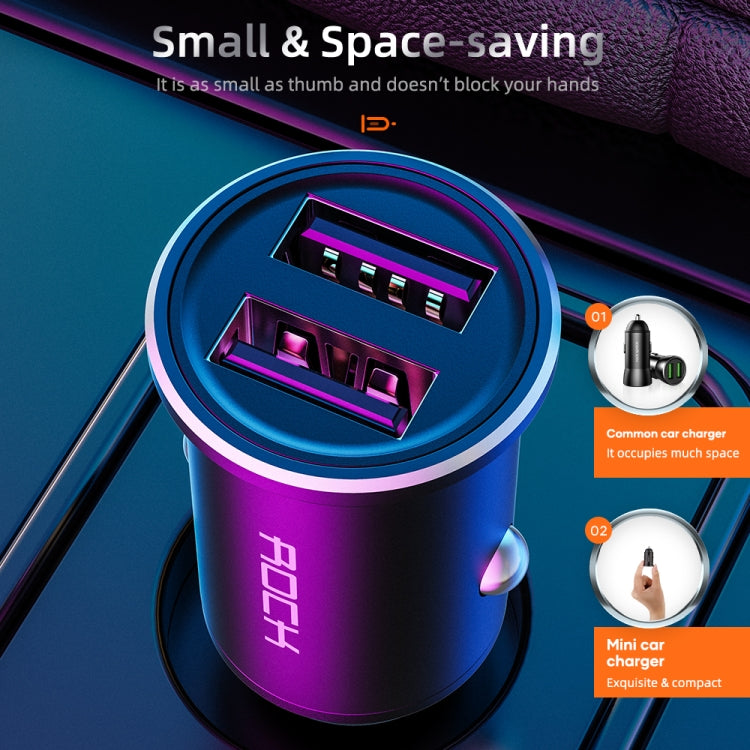 ROCK H11 4.8A 24W Mini Dual USB Car Charger(Black)