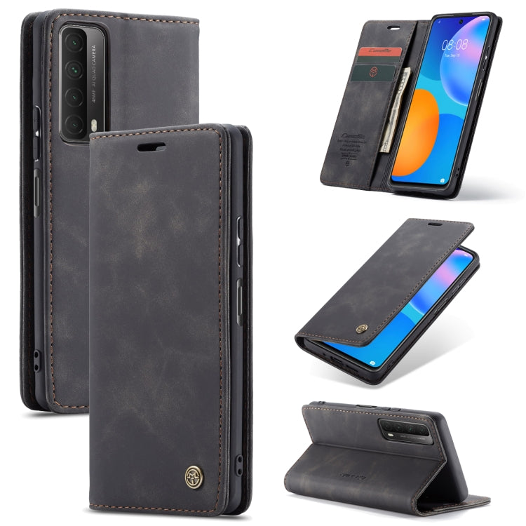For Huawei P Smart 2021 CaseMe-013 Multifunctional Retro Frosted Horizontal Flip Leather Case with Card Slot & Holder & Wallet(Black)