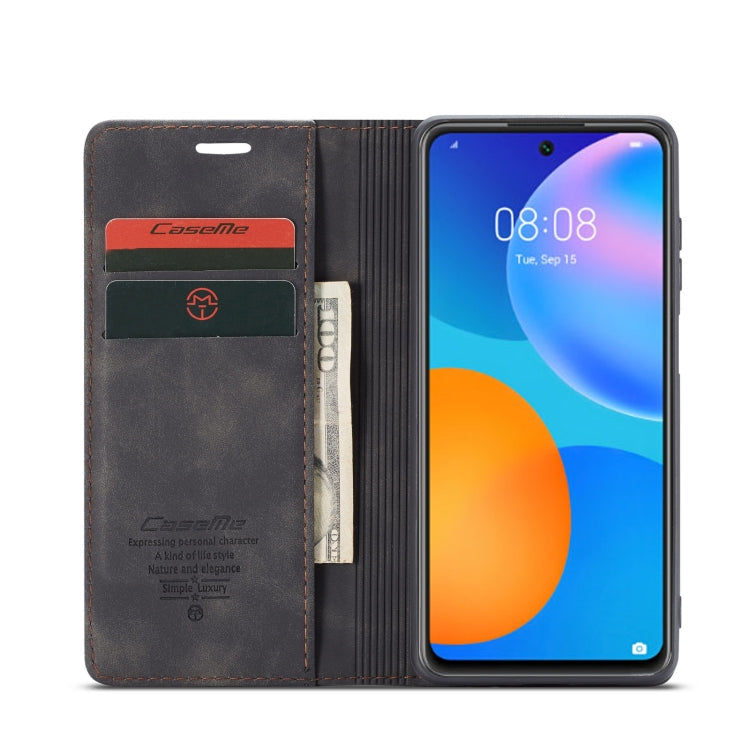 For Huawei P Smart 2021 CaseMe-013 Multifunctional Retro Frosted Horizontal Flip Leather Case with Card Slot & Holder & Wallet(Black)