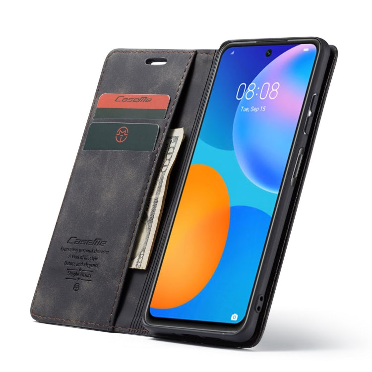 For Huawei P Smart 2021 CaseMe-013 Multifunctional Retro Frosted Horizontal Flip Leather Case with Card Slot & Holder & Wallet(Black)