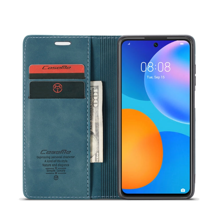 For Huawei P Smart 2021 CaseMe-013 Multifunctional Retro Frosted Horizontal Flip Leather Case with Card Slot & Holder & Wallet(Blue)