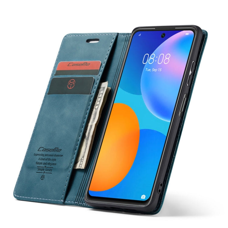 For Huawei P Smart 2021 CaseMe-013 Multifunctional Retro Frosted Horizontal Flip Leather Case with Card Slot & Holder & Wallet(Blue)
