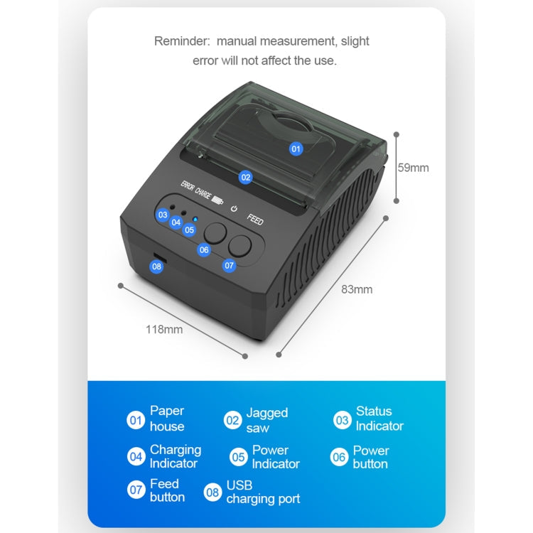 5811DD 58mm Bluetooth 4.0 Portable Thermal Bluetooth Receipt Printer, UK Plug