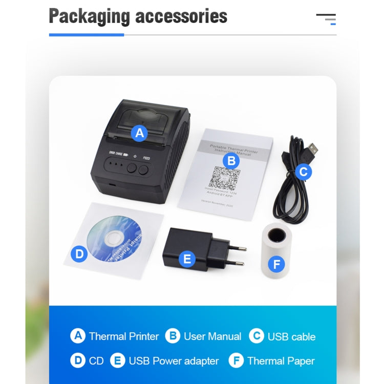 5811DD 58mm Bluetooth 4.0 Portable Thermal Bluetooth Receipt Printer, UK Plug