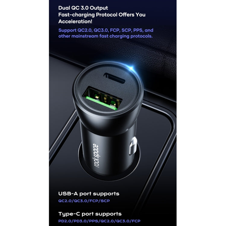 ROCK Space H12 PD 20W Type-C / USB-C  USB Fast Charging Car Charger(Black)