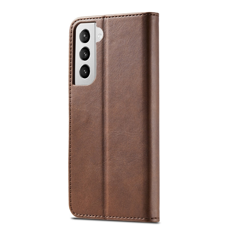 For Samsung Galaxy S21 5G LC.IMEEKE Calf Texture Horizontal Flip Leather Case with Holder & Card Slots & Wallet(Brown)