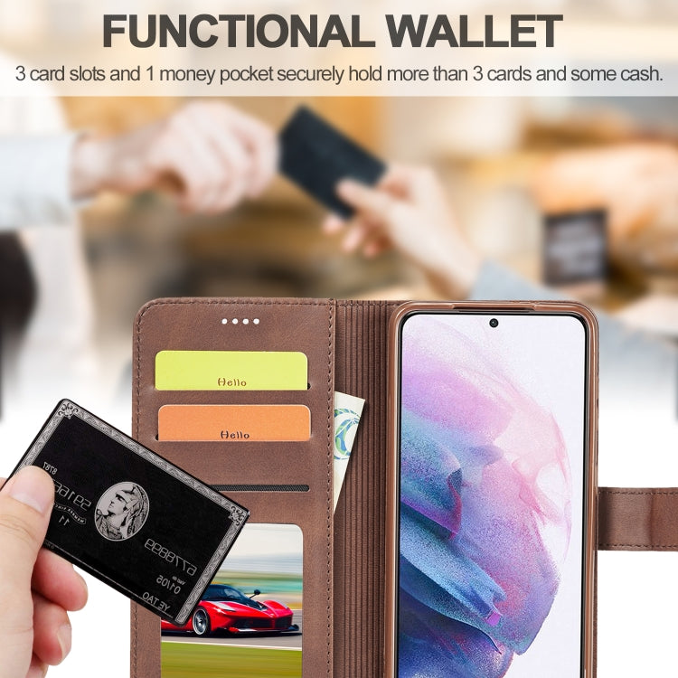 For Samsung Galaxy S21 5G LC.IMEEKE Calf Texture Horizontal Flip Leather Case with Holder & Card Slots & Wallet(Brown)