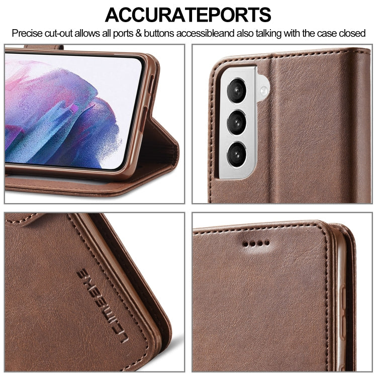 For Samsung Galaxy S21 5G LC.IMEEKE Calf Texture Horizontal Flip Leather Case with Holder & Card Slots & Wallet(Brown)