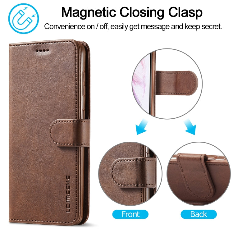 For Samsung Galaxy S21 5G LC.IMEEKE Calf Texture Horizontal Flip Leather Case with Holder & Card Slots & Wallet(Brown)