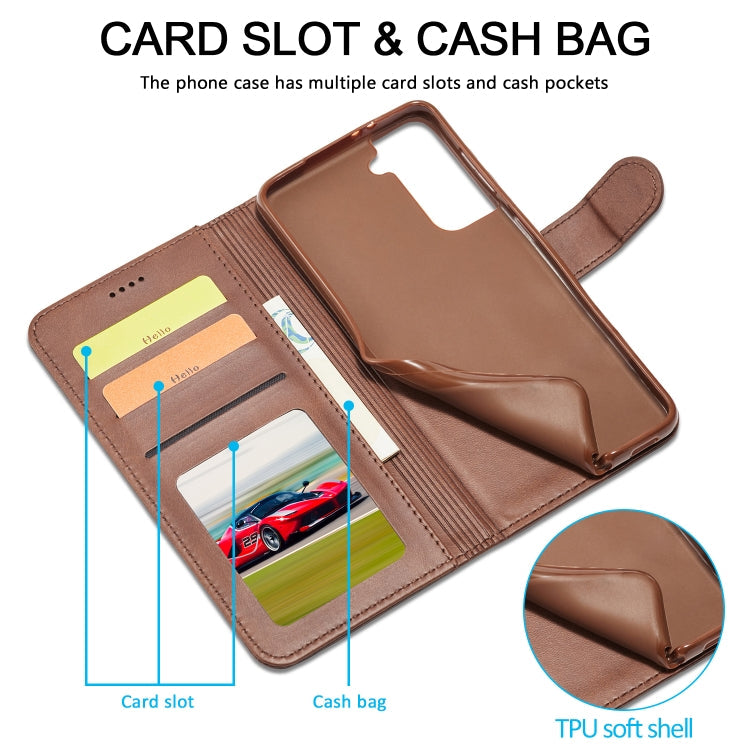 For Samsung Galaxy S21 5G LC.IMEEKE Calf Texture Horizontal Flip Leather Case with Holder & Card Slots & Wallet(Brown)