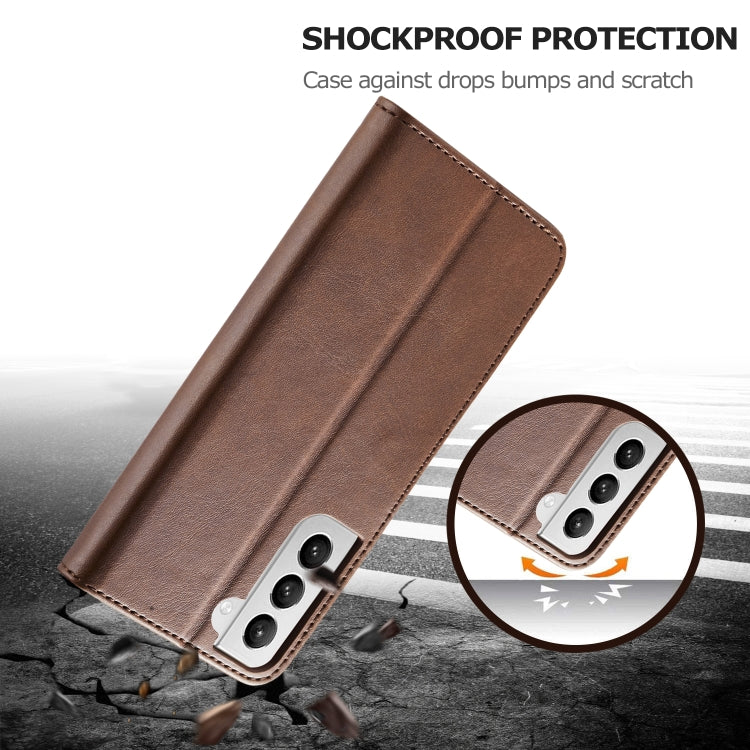 For Samsung Galaxy S21 5G LC.IMEEKE Calf Texture Horizontal Flip Leather Case with Holder & Card Slots & Wallet(Brown)