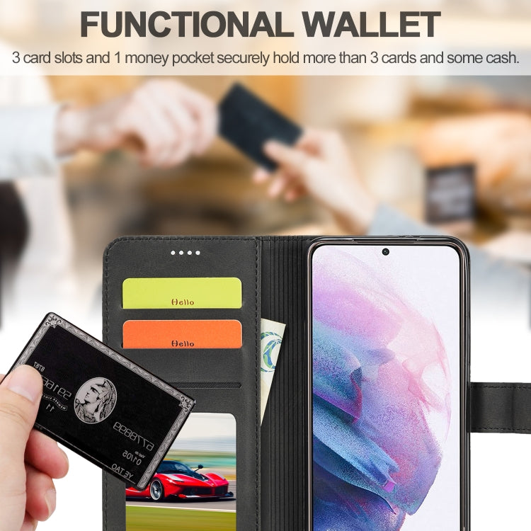 For Samsung Galaxy S21 5G LC.IMEEKE Calf Texture Horizontal Flip Leather Case with Holder & Card Slots & Wallet(Black)