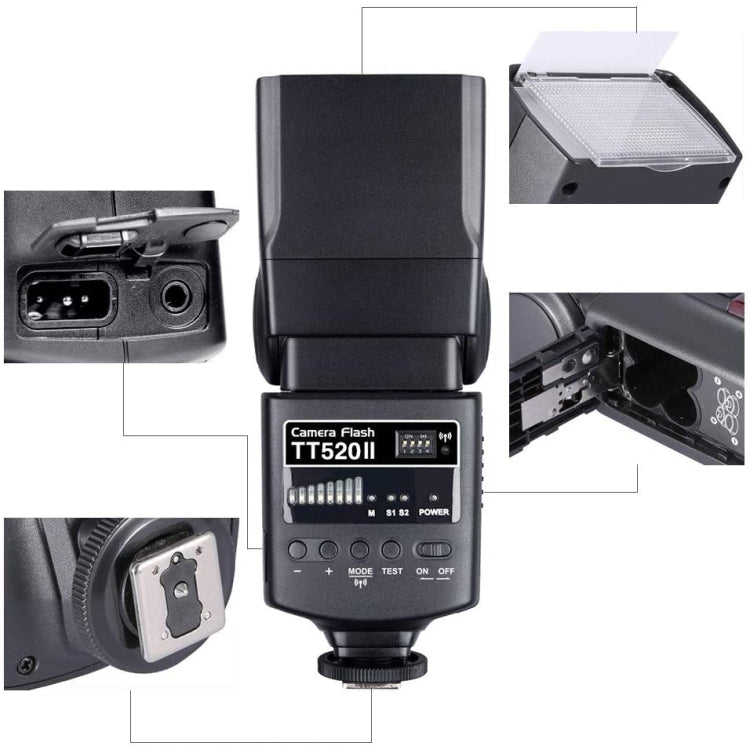 Godox TT520II 433MHZ Wireless 1/300s-1/2000s HSS Flash Speedlite Camera Top Fill Light for Canon / Nikon DSLR Cameras(Black)