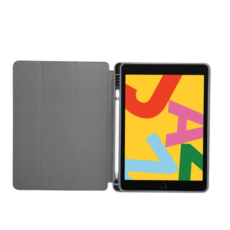 For iPad 10.2 inch Marble Texture Pattern Horizontal Flip Leather Case, with Three-folding Holder & Pen Slot & Sleep / Wake-up Function(Purple)