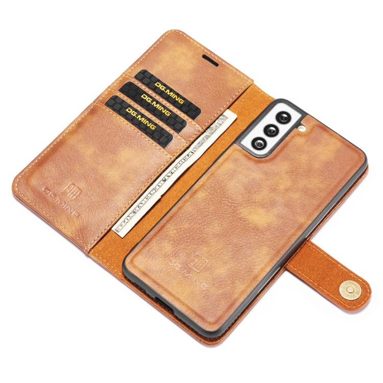 For Samsung Galaxy S21 5G DG.MING Crazy Horse Texture Flip Detachable Magnetic Leather Case with Holder & Card Slots & Wallet(Brown)