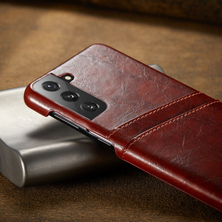 Fierre Shann Oil Wax Texture Leather Back Cover Case, For Samsung Galaxy S21 5G, For Samsung Galaxy S21+ 5G, For Samsung Galaxy S21 Ultra 5G