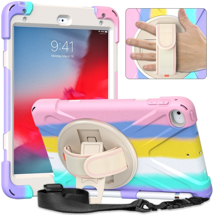 Shockproof Colorful Silicone + PC Protective Case with Holder & Shoulder Strap & Hand Strap For iPad Mini (2019)(Pink)