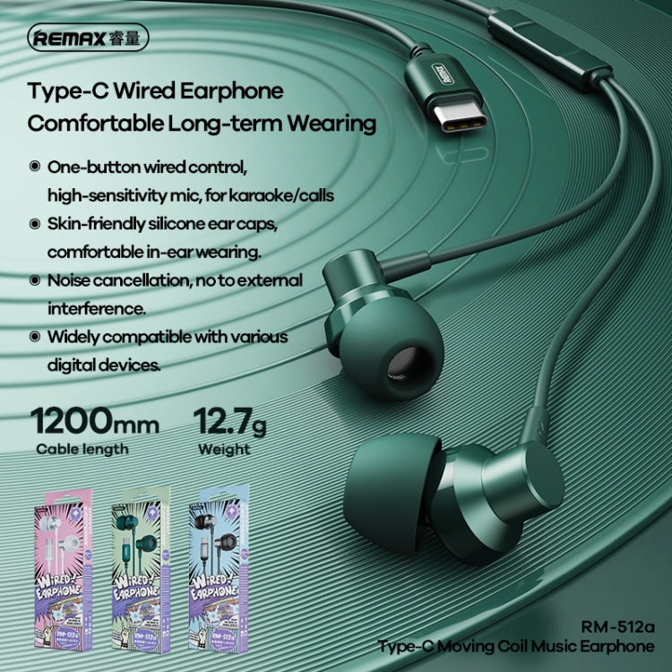 REMAX RM-512a USB-C / Type-C Metal  In-ear Wired Earphone, Support Music & Call, Not For Samsung Phones(Black)