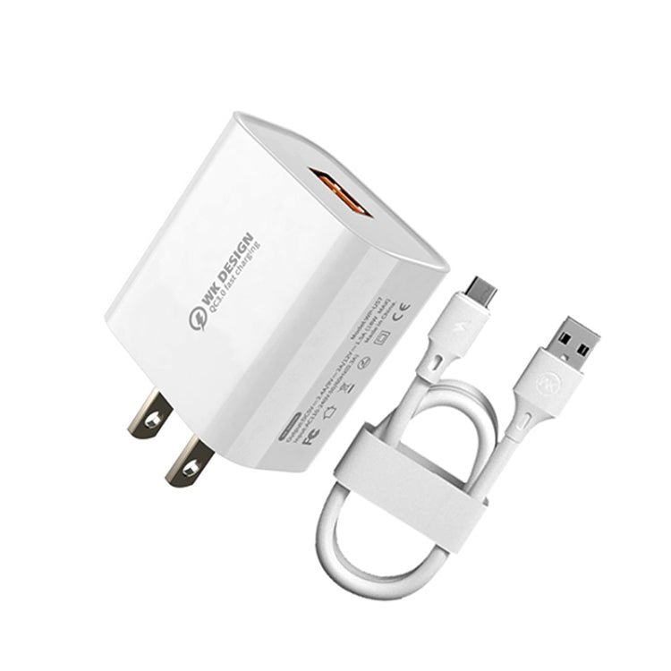WK WP-U57 Max 18W Maxspeed QC3.0 Fast Charger + USB to 8 Pin Data Cable, US Plug, EU Plug