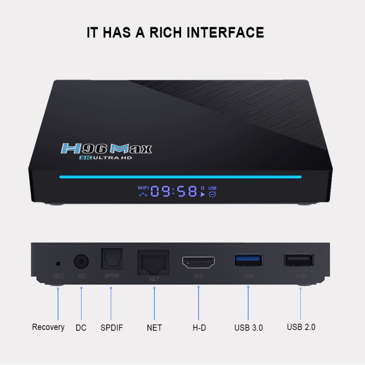 H96 Max 8K Android 11.0 TV Box, 8GB RAM, 64GB ROM, Dual-Band WiFi, UK Plug