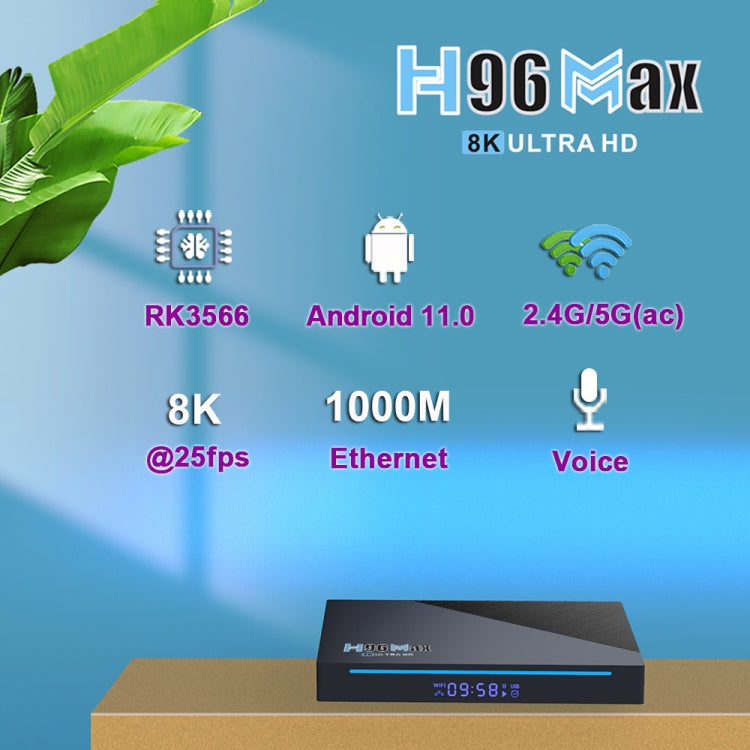 H96 Max 8K Android 11.0 TV Box, 8GB RAM, 64GB ROM, Dual-Band WiFi, UK Plug