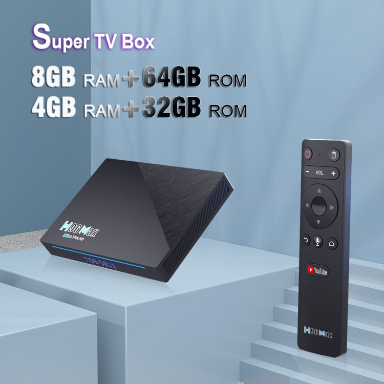 H96 Max 8K Android 11.0 TV Box, 8GB RAM, 64GB ROM, Dual-Band WiFi, UK Plug