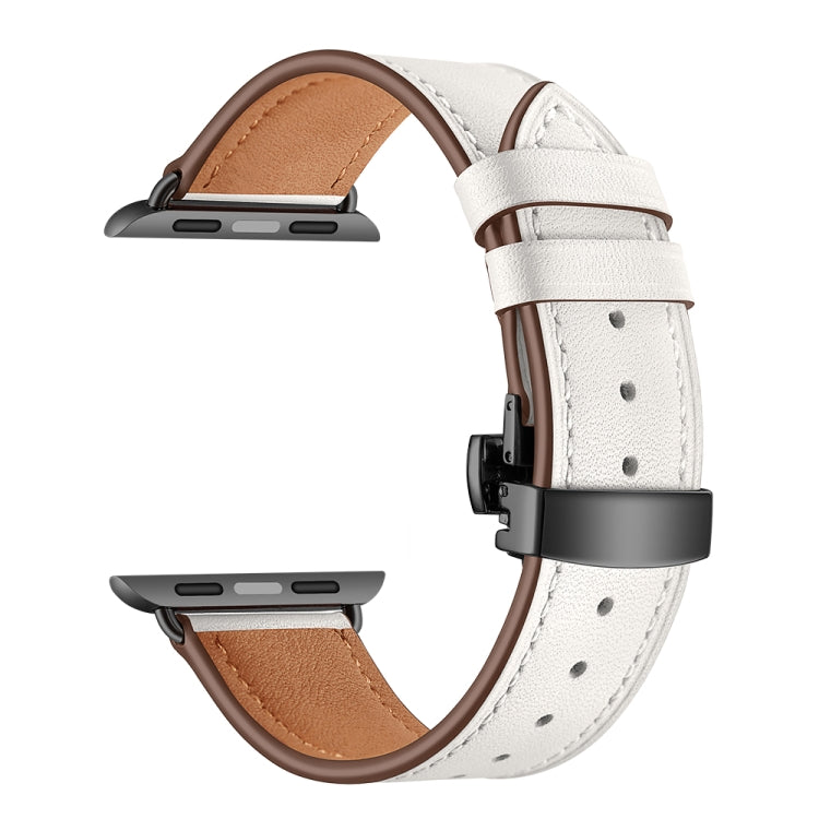 Genuine Leather + Butterfly Black Buckle Replacement Watchbands For Apple Watch Series 6 & SE & 5 & 4 40mm / 3 & 2 & 1 38mm, Black Buckle For Apple Watch Series 8&7 41mm / SE 2&6&SE&5&4 40mm / 3&2&1 38mm                                                 ...