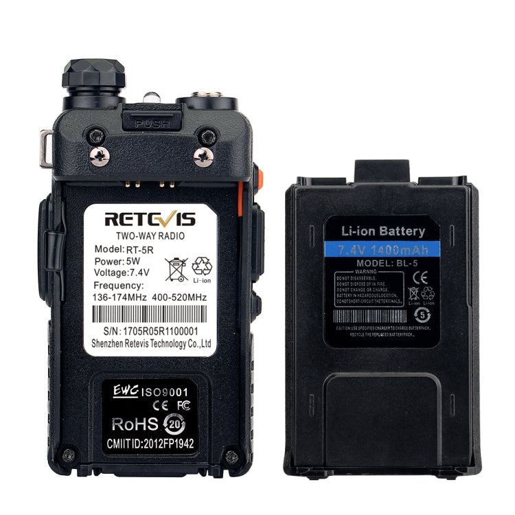 RETEVIS RT-5R 400-520MHz + 136-174MHz 128CHS USB Two-segment Handheld Walkie Talkie, USB