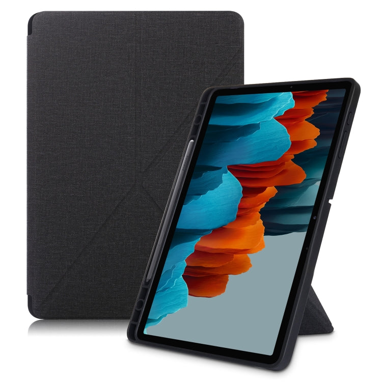 Cloth Texture Multi-folding Horizontal Flip PU Leather Shockproof Case with Holder & Sleep / Wake-up Function, For Samsung Galaxy Tab S8+ / Tab S8 Plus /  Tab S7 FE / Tab S7+ T970 / T975, For Samsung Galaxy Tab S8 / Galaxy Tab S7 T870                  ...