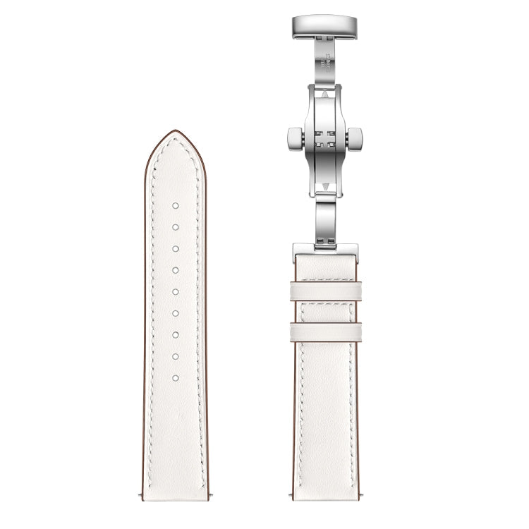 22mm Universal Butterfly Buckle Leather Replacement Strap Watchband, Silver Buckle