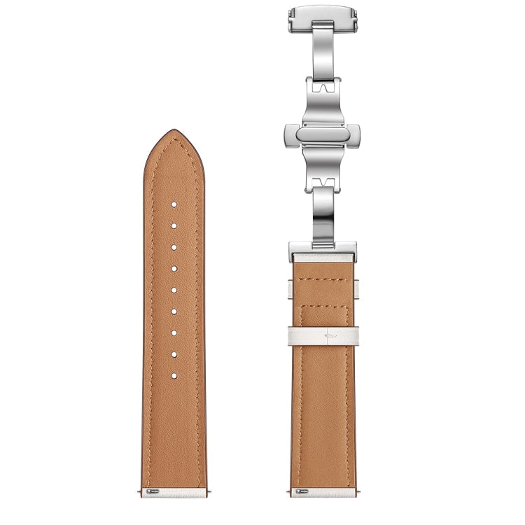 22mm Universal Butterfly Buckle Leather Replacement Strap Watchband, Silver Buckle